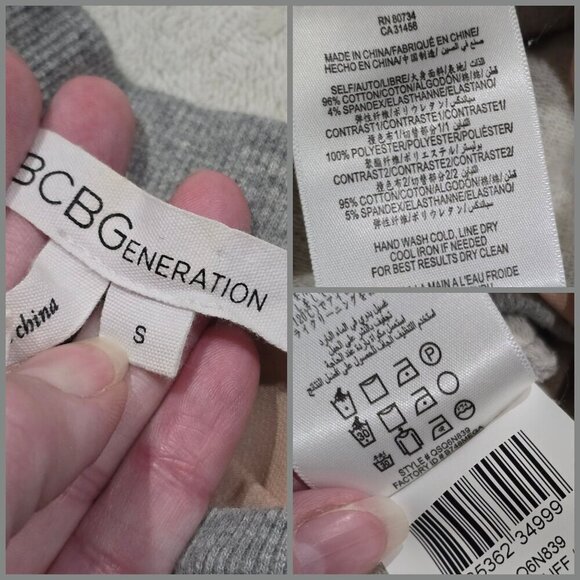 BCBGeneration ✦ Gray Sweatshirt Dress ✦ Peach Sheer Slip Layered Hem Sz S EUC - Picture 12 of 16